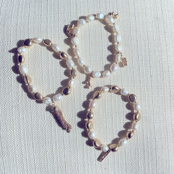 WHITE HOUSE BLACK MARKET Set of 3 Gold and Pearl with Charms Stretch Bracelets - Picture 3 of 6